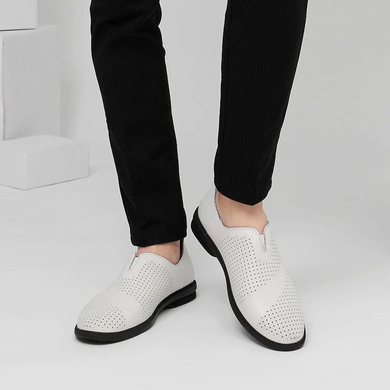 

Men loafers Men's Leather Casual Shoes spring Autumn Genuine Leather Shoes Men hollow out Fashion black Men shoes leather