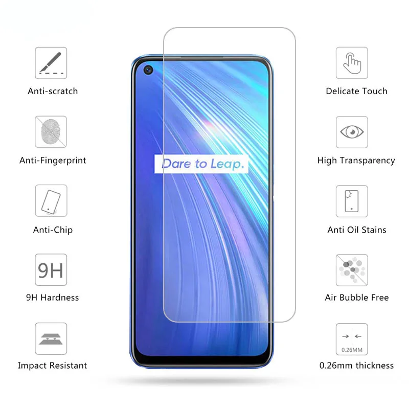 Protector de pantalla de vidrio templado para tel&eacute;fono m&oacute;vil, pel&iacute;cula antiara&ntilde;azos para OPPO Realme 6 9H, 2 uds.-1