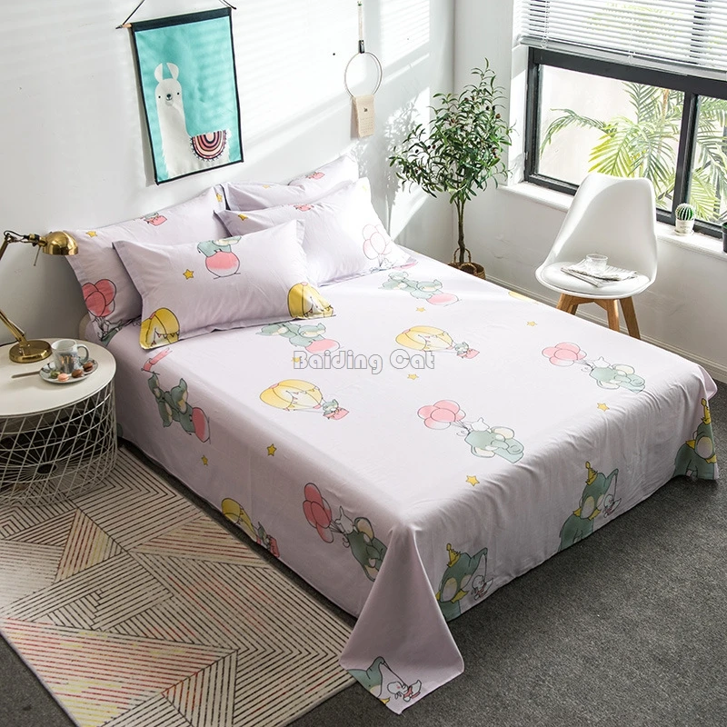 New Spring Green Flower Printed Bed Sheet Cotton Flat Sheet for Bedding Set Bed Linens Twin Full Queen King Bedspreads - Цвет: Темно-серый