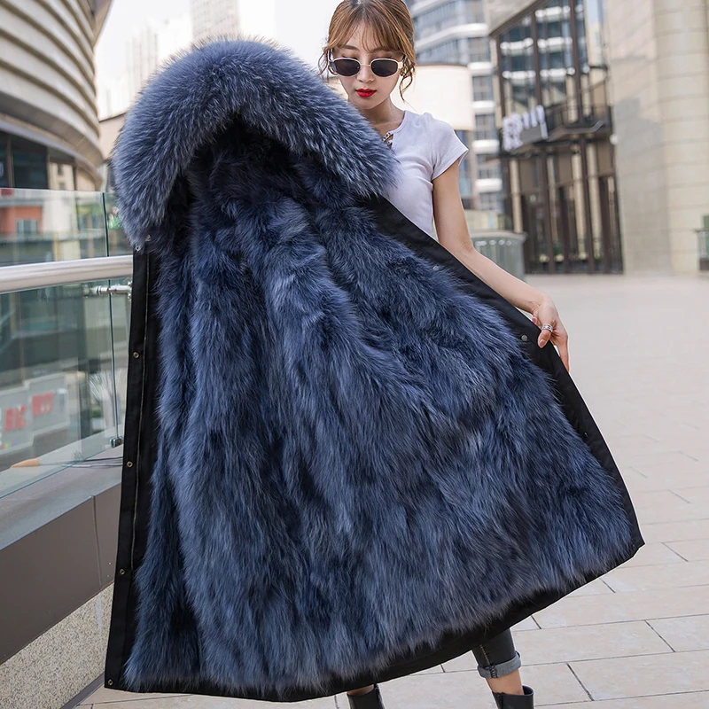 Waterproof Parka Winter Fur Jacket Women Real Fur Coat Natural Raccoon Fur Lined Overcoat X-Long Outerwear Fashion Streetwear enlarge