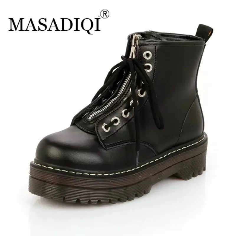 MASADIQI/Модная обувь на плоской подошве с молнией спереди женские ботинки из