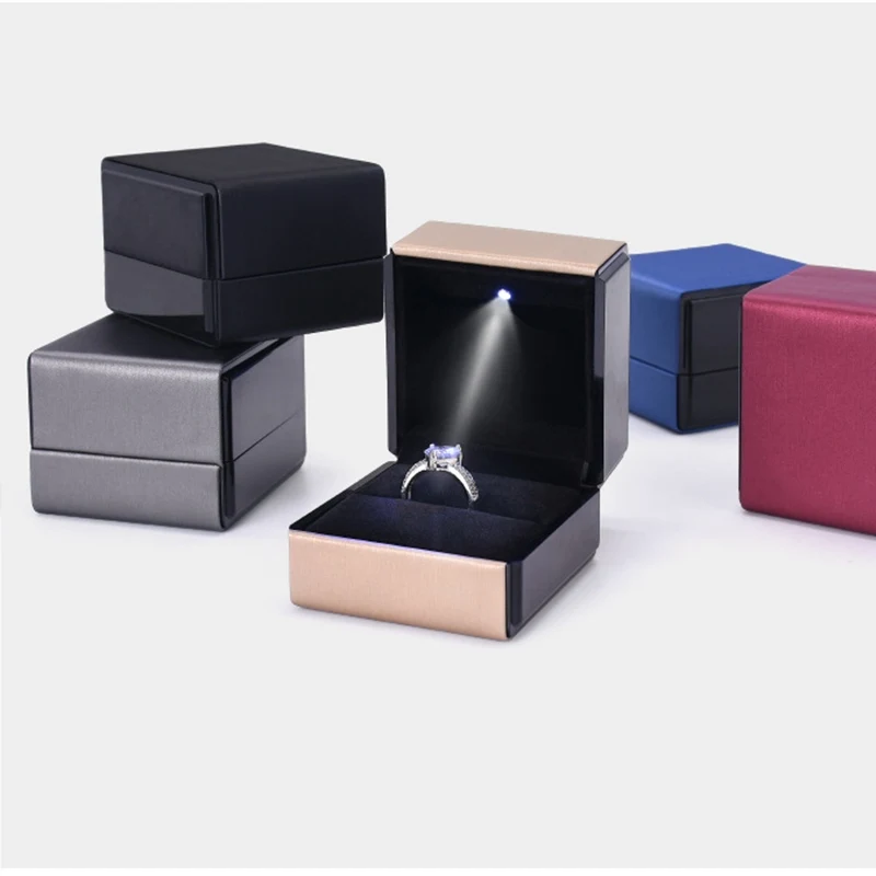 

High-end gift box LED wedding ring box with display storage jewelry box, premium velvet lining 5 colors to choose birthday gift