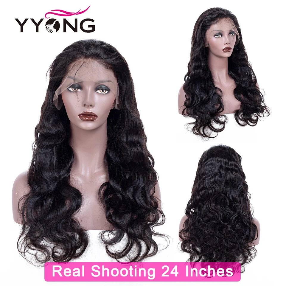 Yyong Hair 360 парик с фронтальным шнурком, предварительно выщипанные волосы с детскими волосами, Remy 360, фронтальный парик из человеческих волос, перуанские волнистые парики с кружевом