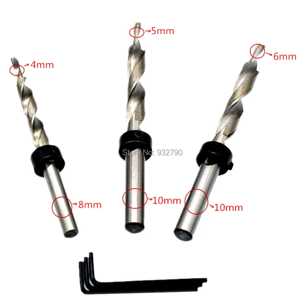 

3x Twist Step Drill Woodworking Drill 10mm-6mm 8mm-4mm 10mm-5mm + 3x 8mm 10mm Drill Bit Shaft Depth Stop Collar + 3x Hex Wrench