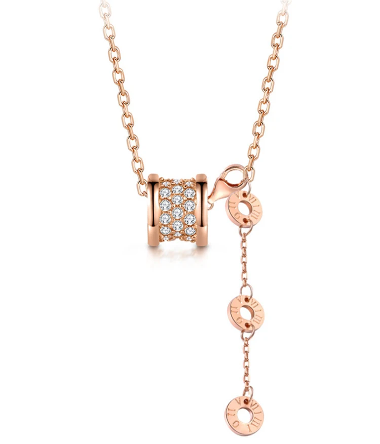 Розовое золото кулон ожерелье камень циркон женское римское письмо звено цепи |