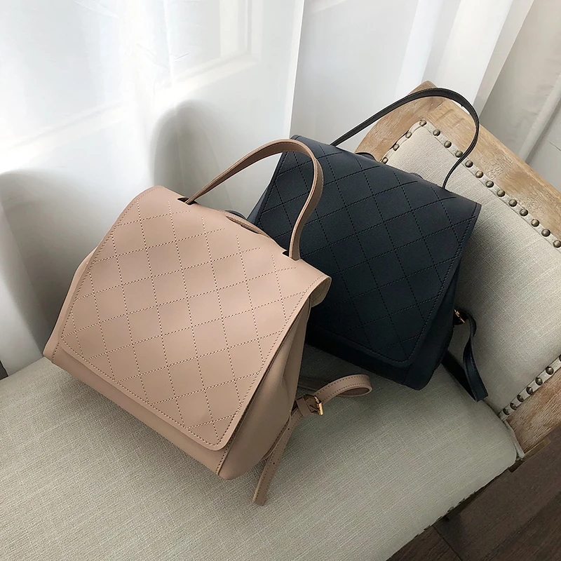 

Soft PU Leather Vintage Pattern Solid Big Capacity Girls Backpacks Multis Casual Bags Fashion Lattice Women Large Backpack