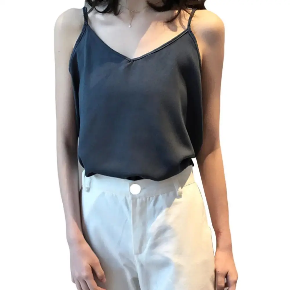 

40% Big Promotion! Summer sexy solid color V-neck chiffon lace-up women's vest loose suspenders Top