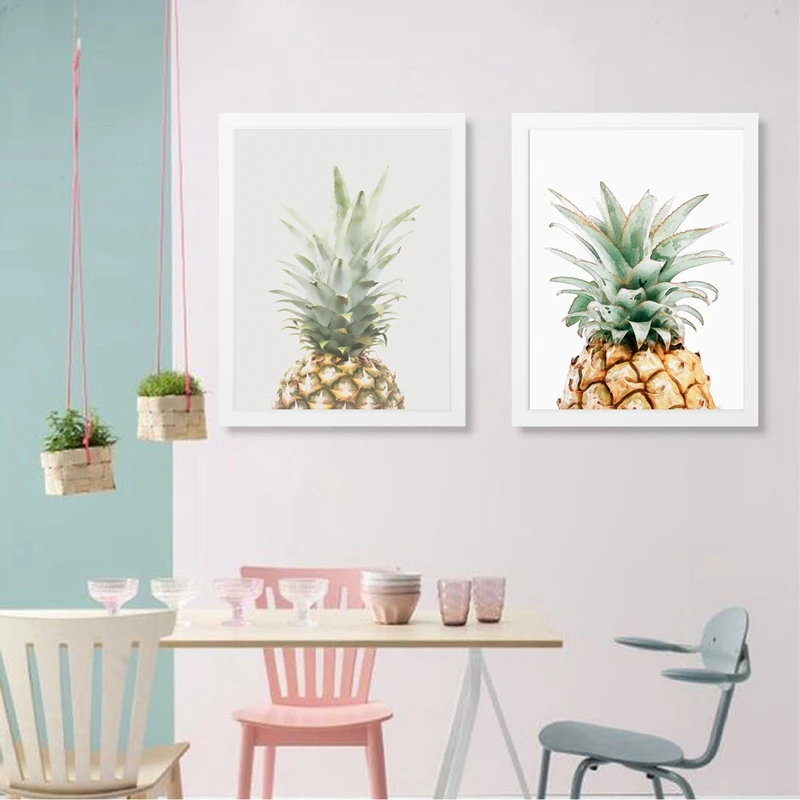 

Nordic Pineapple Posters Kitchen Decor Watercolor Pastel Tropical Fruit Canvas Painting Wall Art Picture Aesthetic Room Decor