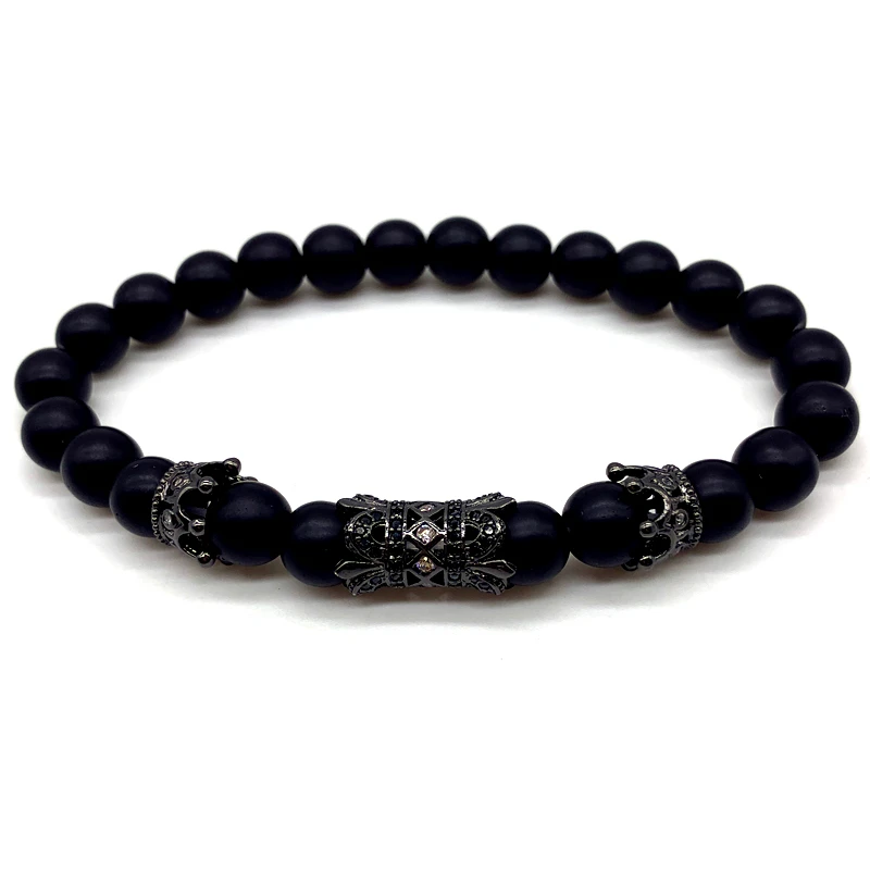 2020 Fashion New Black Crown Leopard Men Bracelet 8mm Stone Matte Bead For Jewelry Gift | Украшения и аксессуары