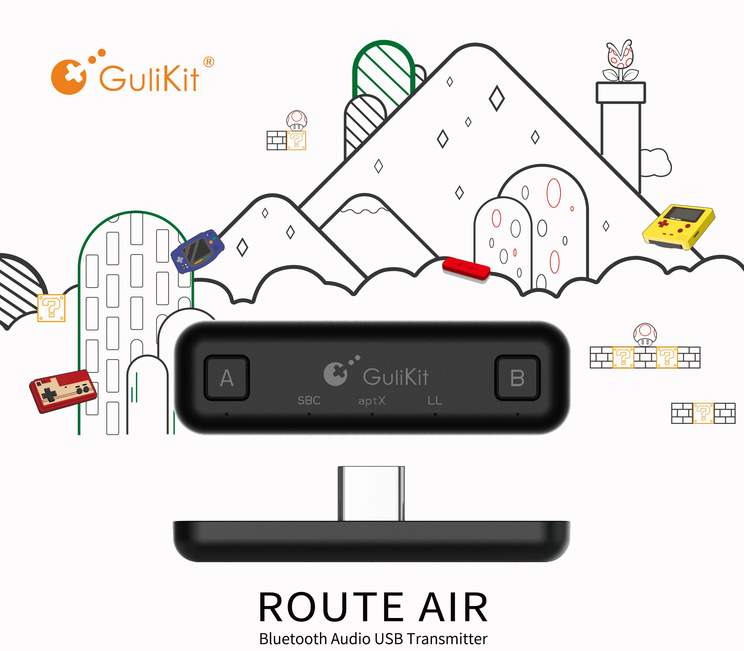 

Беспроводной аудиоадаптер для наушников GuliKit NS07 Route Air Bluetooth или передатчик USB C для переключателя Nintendo Switch Lite PS4 PC