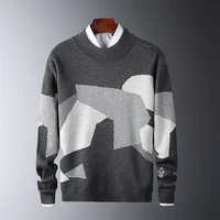 2020 mens casual sweater fit knitted patchwork color mens slim sweaters cotton long sleeve round collar male warm pullovers