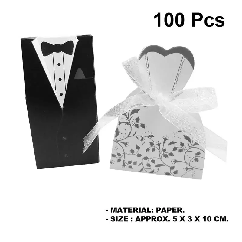 Bridegroom Bride 2 100 шт Вечерние подарочные пакеты бумажный с бантом коробка для конфет для свадебного украшения Крафт свадебные сувениры и подарочная коробка - Цвет: Bridegroom Bride 2