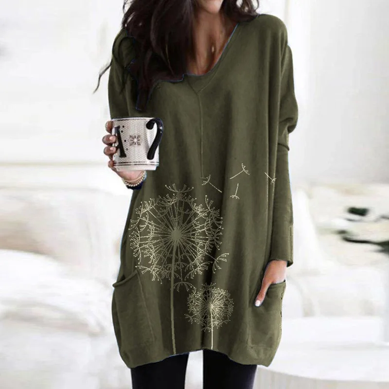 

2020 Autumn Winter New O Neck Vintage Print Long Sleeve Tops Women's T-shirt Hooded Leisure All-Match Loose Oversized T Shirts