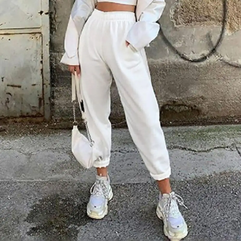 

Sweatpants Women Pleated Flare Pant High Waist Biker Trousers Sportwear Stacked Joggers Bell Bottom Pants Ladies Pencil Leggings