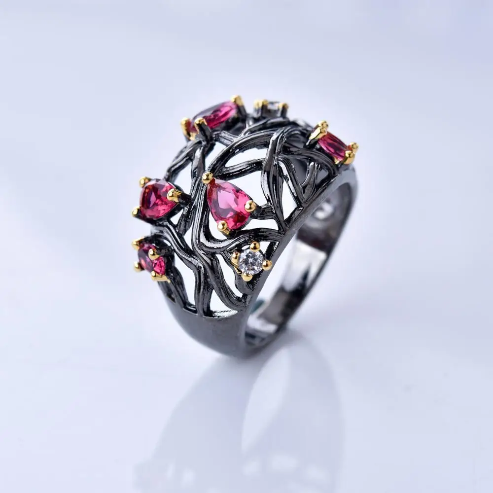 MENGYI креативное Винтажное кольцо с деревом Черное золото романтическое красное