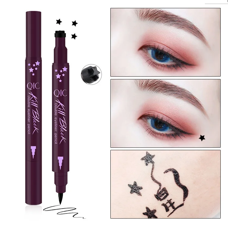Водонепроницаемая черная жидкая подводка для глаз с двойной головкой