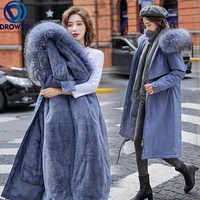 2021 new cotton liner parker parka fashion adjustable waist fur collar winter jacket women medium long hooded parka jacket coat