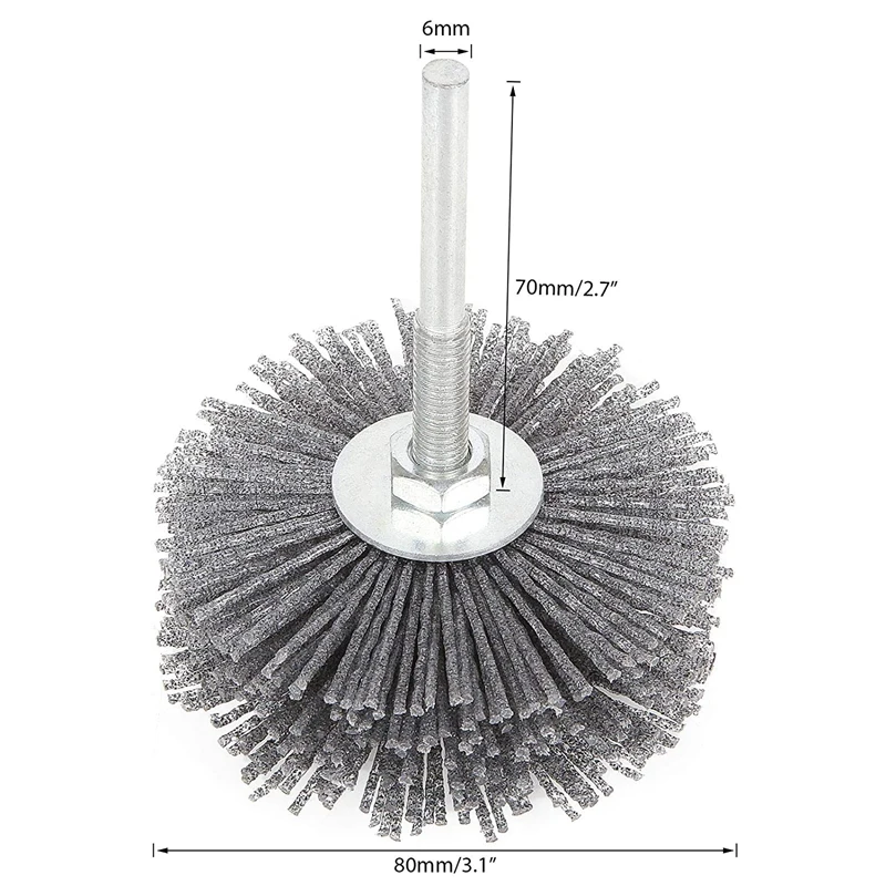 

4 Pack 80 Abrasive Nylon Wheel Brush 80mm Dia 6mm Threaded Shank Polishing Grinding Head Rotary Tool for Wood Polishing