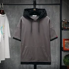 2021 Летний стиль для мужчин с капюшоном футболка с короткими рукавами и круглым вырезом; Повседневная одежда в стиле пэчворк украшение уличной футболки для мужчин