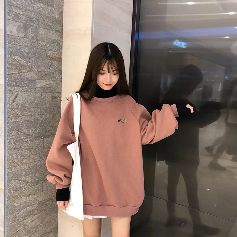 

ZOGAA Plus Size Simple Hoodie Women Streetwear Turtleneck Letter Printed Thicker Oversize Velvet Tops Pullover Loose Sweatshirts