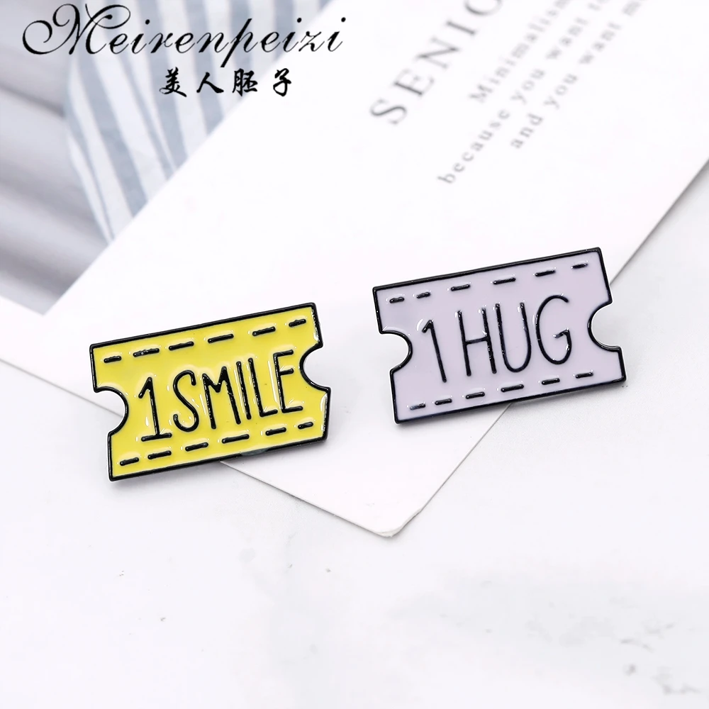 Meirenpeizi 3 Pin Badges 1 Hug Smile Kiss Brooches for Women Cute Letter Enamel Denim Jackets Collar Badge Gifts Lover | Украшения и