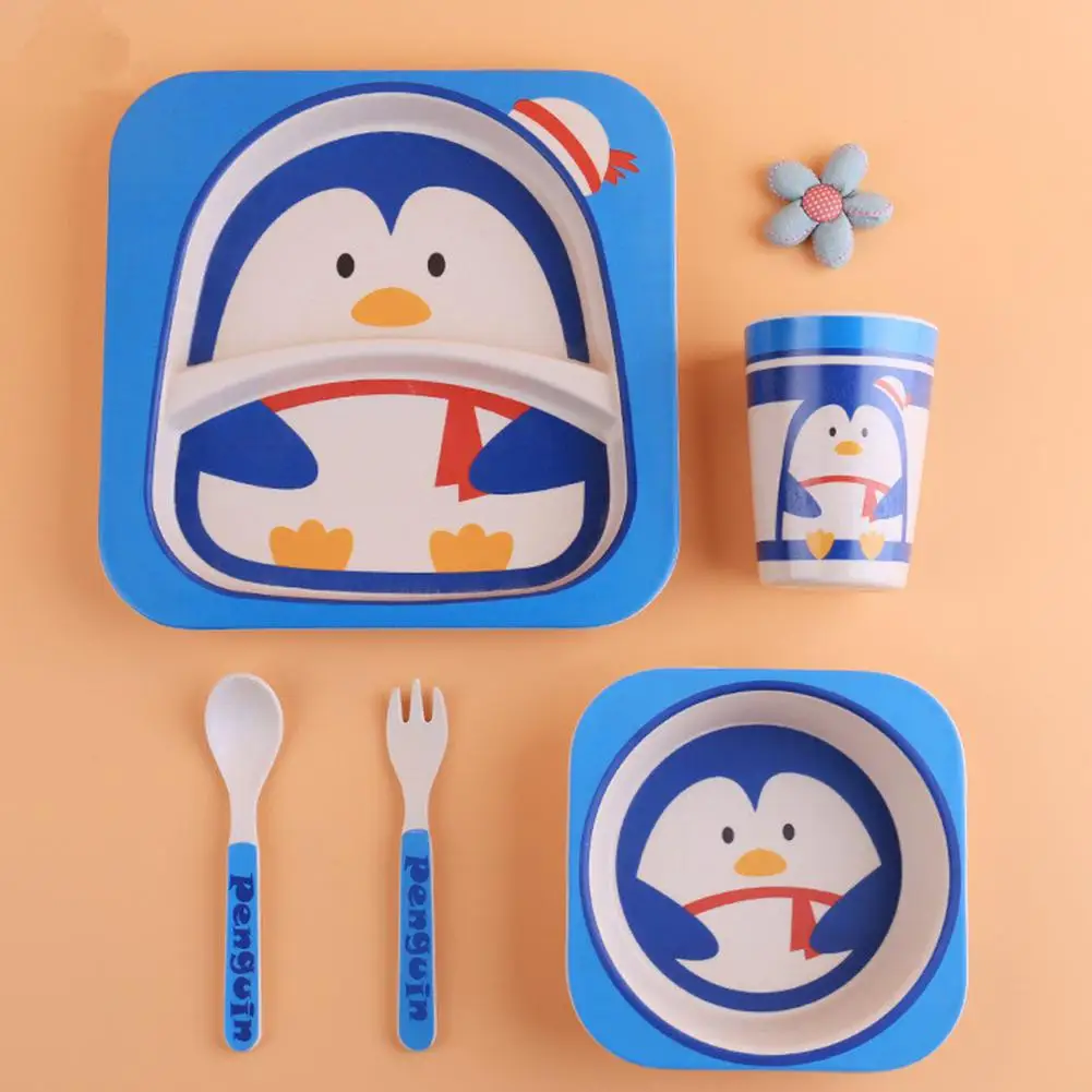 

Studyset 5Pcs/Set Eco-friendly Bamboo Fiber Tableware Set Separation Plate Complementary Food Bowl for Baby Kids