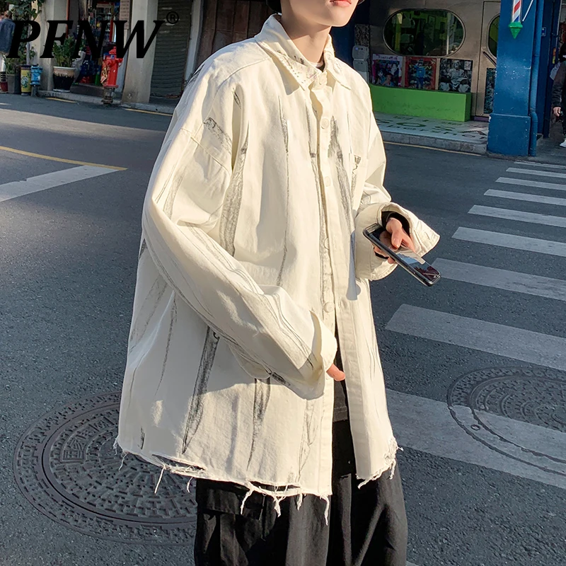 

PFNW Tie Dyed Social Shirts Men's Design Sense Minority Autumn Thin High Street Long Sleeve Harajuku Tops Loose Couple Chic 0579