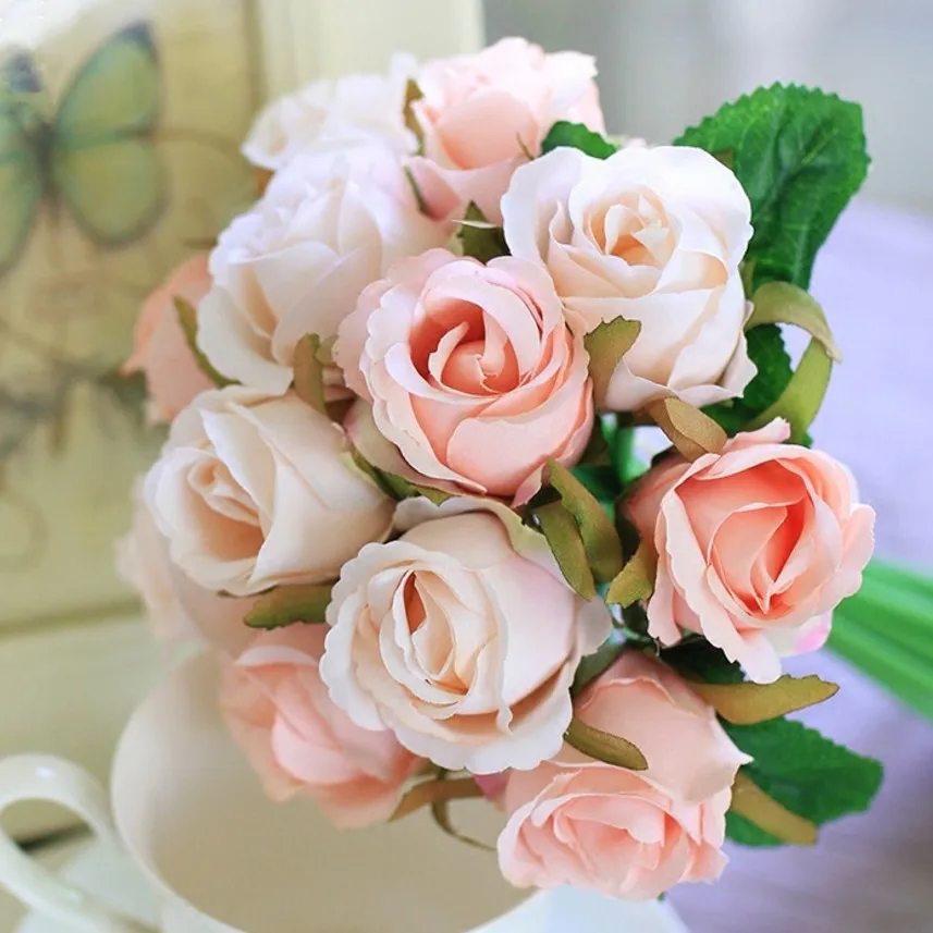 

12Pcs/set 25cm Artificial Rose Flowers Bridal Bouquets For Wedding Table Home Party Decorations DIY Decorative Fake Flowers