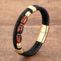 high quality red tiger eyes natural stone beads bracelets bangles handmade mens jewelry multilayer leather bracelet for women