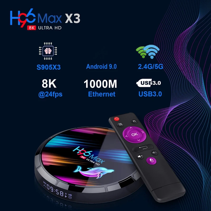 H96 MAX X3 Android 9 0 Смарт ТВ-бокс 4G + 32G беспроводной IPTV Box 8K 4K USB телеприставка WiFi 5G для