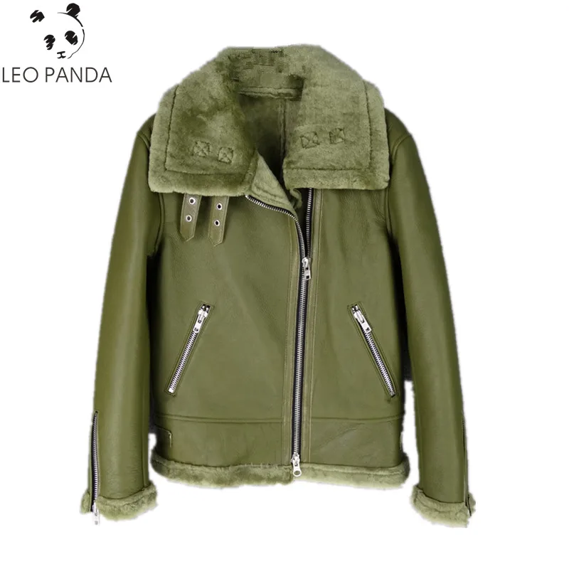 Женская Двухсторонняя куртка бомбер из натуральной овечьей кожи оверсайз с