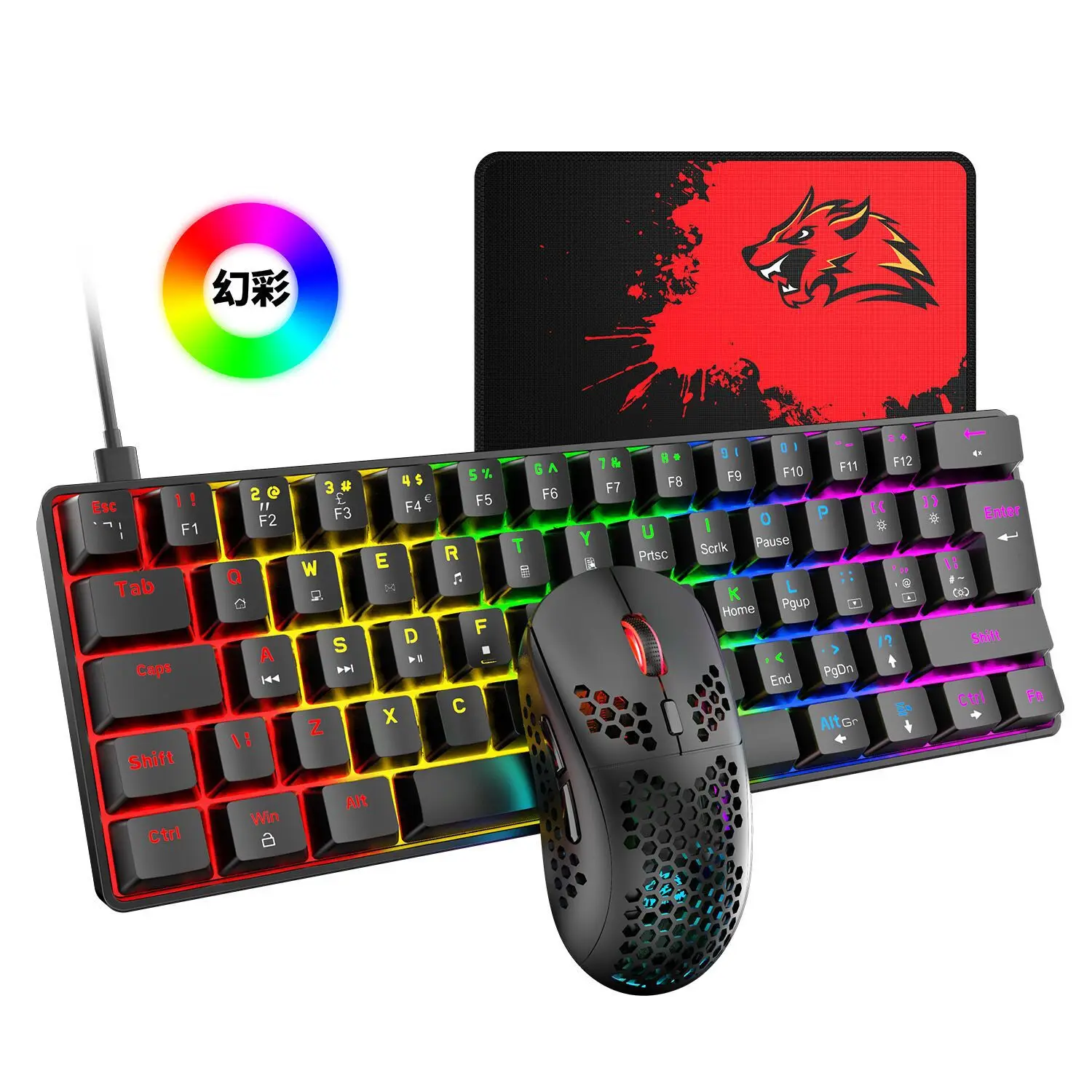 

Free Wolf T60 Key Mouse Set 62 Keys Real Mechanical Keyboard Tablet Notebook RGB Gaming Keyboard Mouse Set