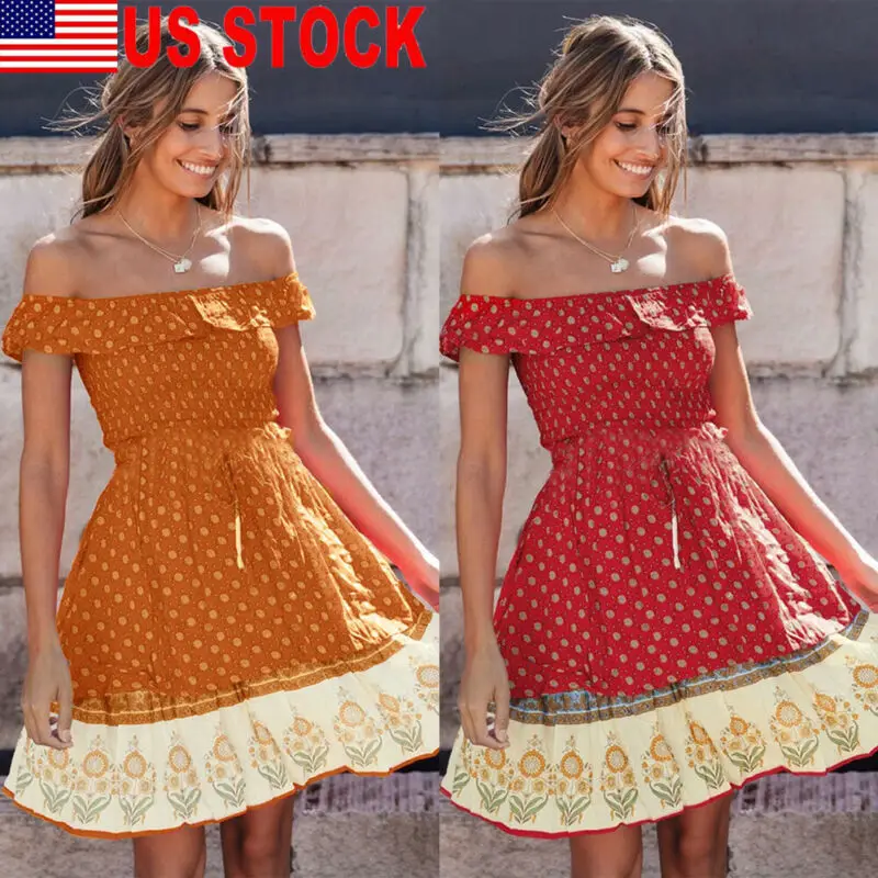 

Женское шифоновое платье в стиле бохо, с цветочным принтом, с открытыми плечами, для вечевечерние, пляжа, с коротким рукавом, летнее, повседн...