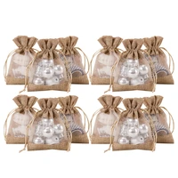 4x5 5 inch 20 pcs burlap drawstring gift bag burlap with one side organza wedding party welcome favor bags tan