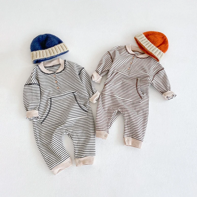 

Baby Kids Stripe Cotton Jumpsuits Spring Long Sleeve Rompers Autumn Infants One-piece Clothes