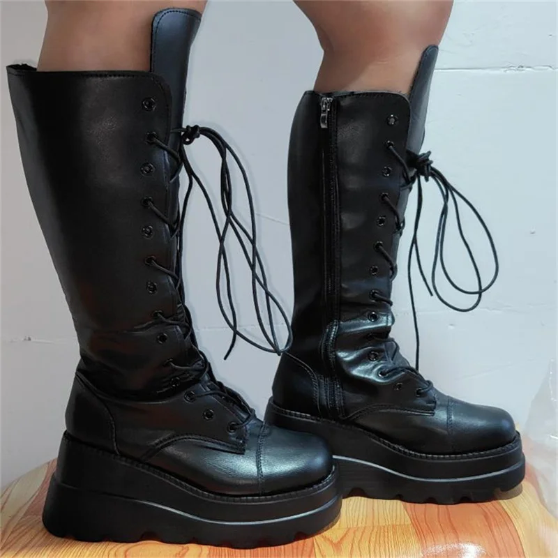 

Big Size 43 Dropship lady mid calf boots platform luxury brand women boots 2020 autumn winter wedges shoes woman