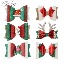 Oaoleer grampos de cabelo de 3 "com glitter, acessórios para cabelo com laço de natal para bebês meninas (3)