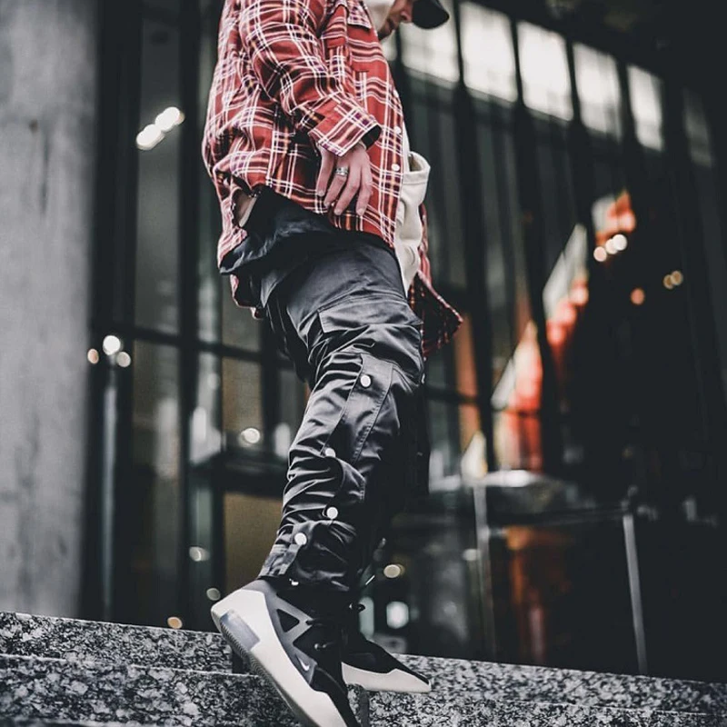 Брюки-карго мужские противотуманные Kanye хип-хоп уличные штаны на липучке для