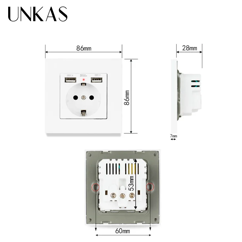 Настенная розетка UNKAS с двумя USB-портами 2 1 А 16 | Строительство и ремонт