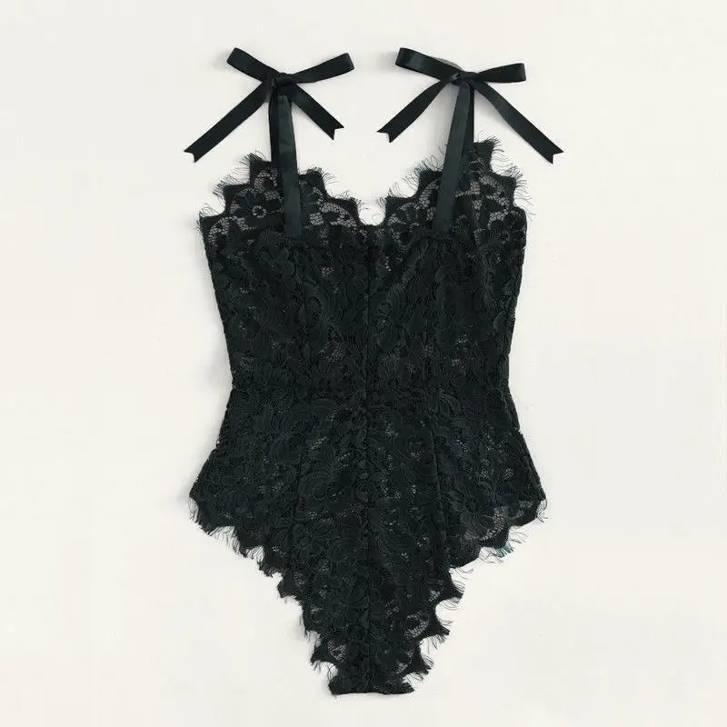

Women's Sexy Lace Floral Nightwear Bodysuits Ladies Sleepwear Strap Lace Up Teddies Babydoll Underwear Fashion Jumpsuit