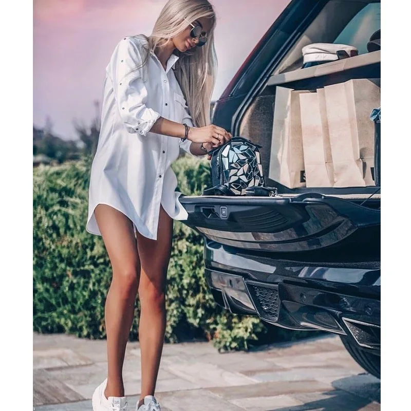 Женское однотонное короткое платье рубашка с карманами и пуговицами Офисная