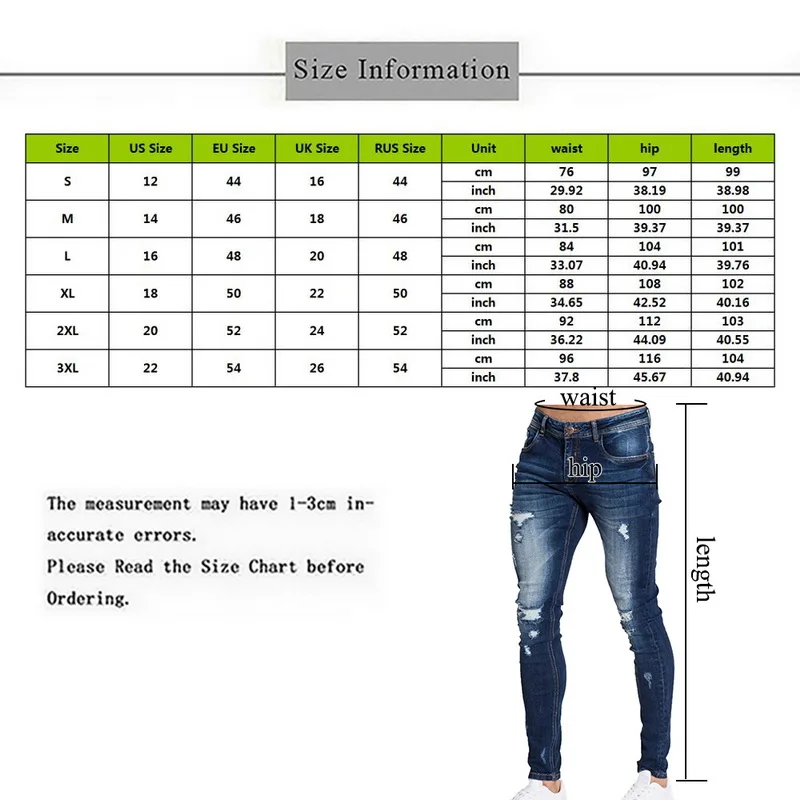 Рваные Джинсы Брюки Slim Fit байкерские джинсы стретч модные потертые джинсовые