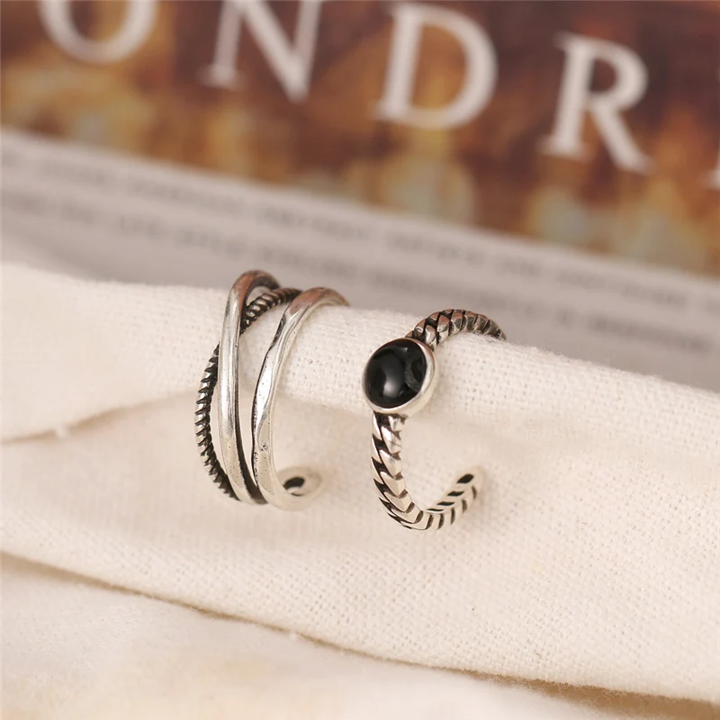 Винтажные Открытые Кольца серебряного цвета с черным сердцем и лицом плаккью для