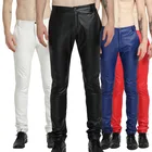 Новинка 2021, мужские облегающие эластичные повседневные кожаные брюки, молодежные брюки из искусственной кожи со средней талией