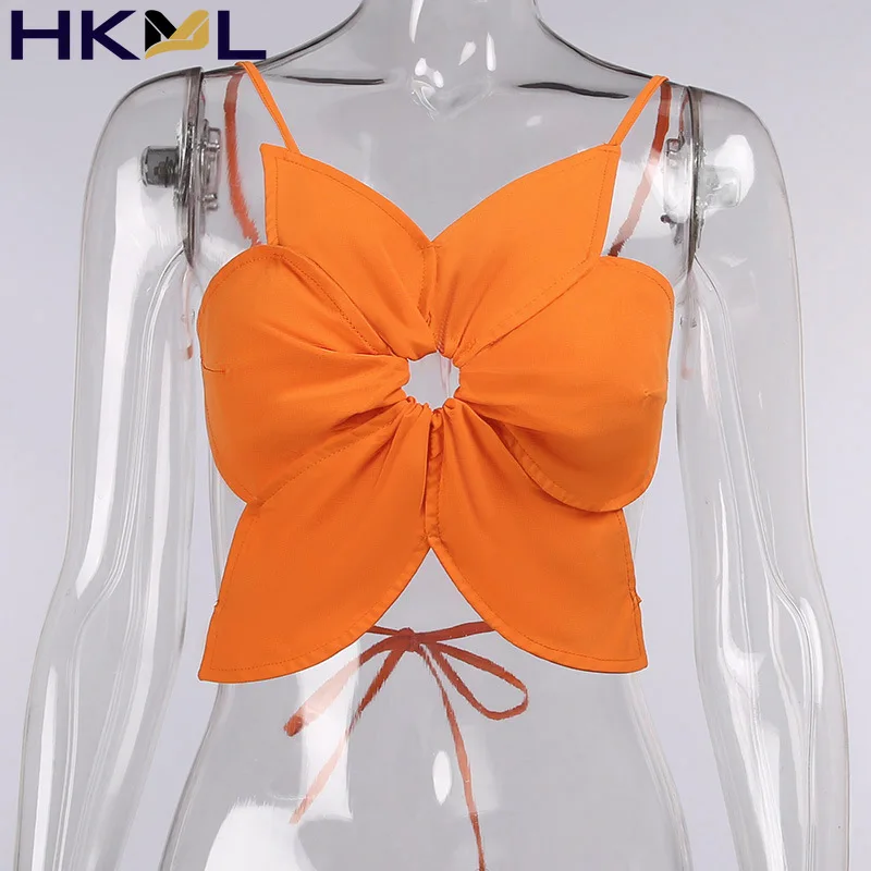 

Summer Women Crop Tops Flower Shape Backless Off Shoulder Cut Out Camis Hollow Sexy Out Beach 2021 Club Outfits