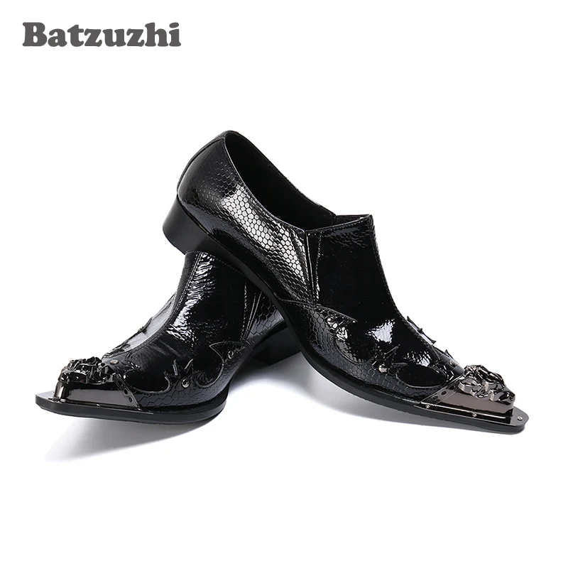 

Batzuzhi Fashion Shoes Men Pointed Metal Tip Genuine Leather Dress Shoes Business Formal zapatos de hombre, Big Sizes US6-12