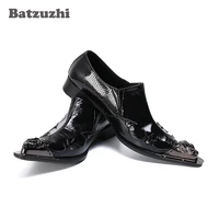 batzuzhi fashion shoes men pointed metal tip genuine leather dress shoes business formal zapatos de hombre big sizes us6 12