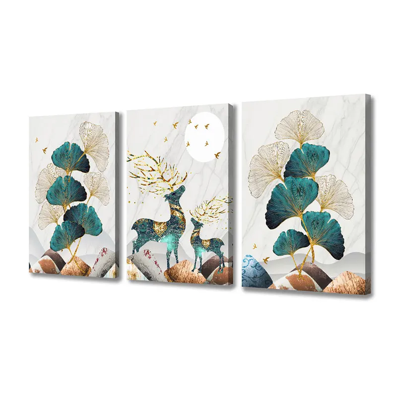 

Рамка скандинавский абстрактный пейзаж холст картина золото Лось Олень лист плакат печать настенные художественные картины для гостиной д...