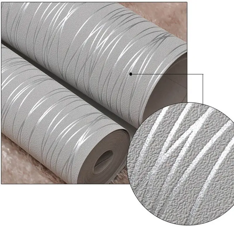 

Non-woven Fashion Thin Flocking Vertical Stripes Wallpaper For Living Room Sofa Background Grey Silver Home Decor Wallpaper Roll
