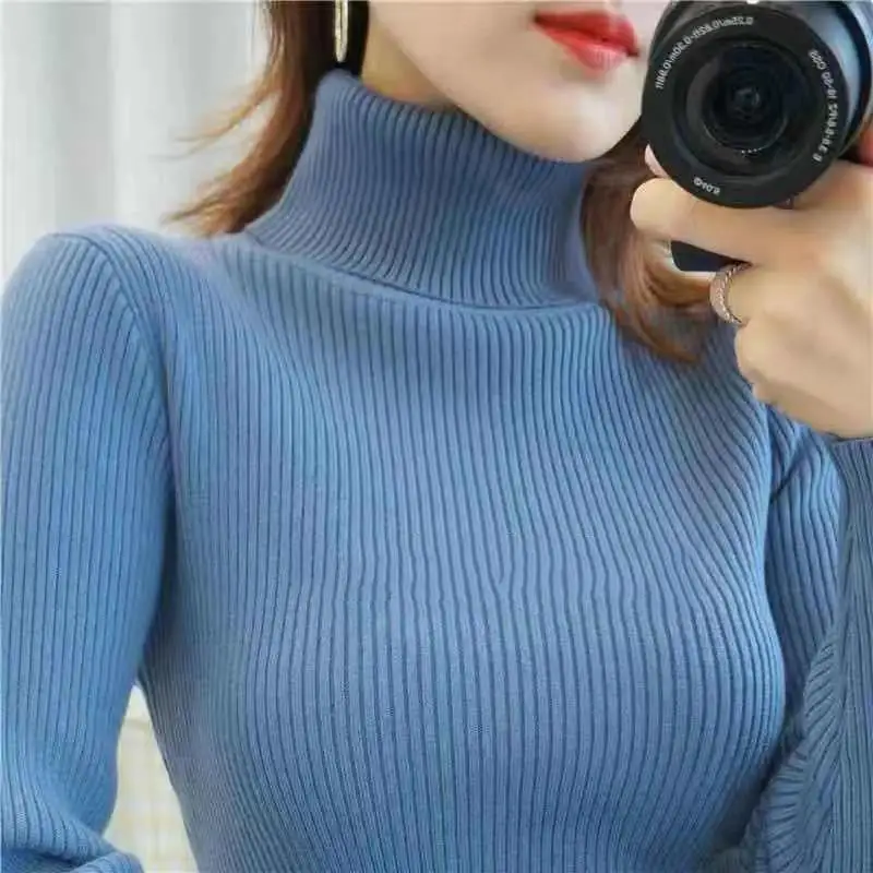 

2020 Autumn Winter Women Knitted Turtleneck Sweater Soft solid color Jumper Fashion Slim Femme Elasticity Pullovers X414